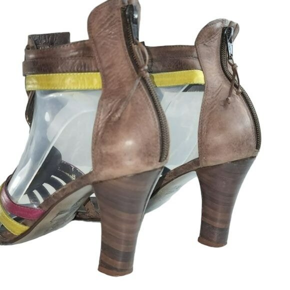 Vintage Style Brown Real Leather Peep Toe Block Heel Strappy Gladiator Sandals - Picture 14 of 16